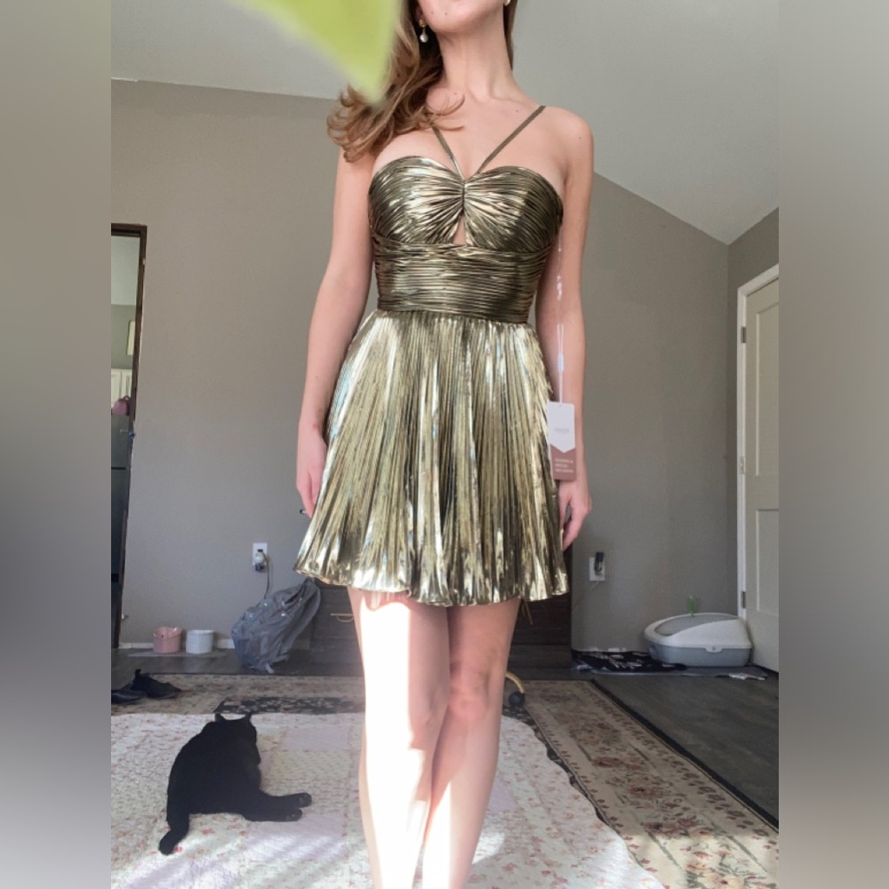 Small Stacees Gold Metallic Mini Dress